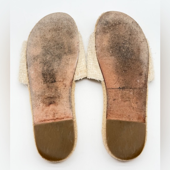 Chanel CC Logo Espadrille Slides Beige Tweed Rope Sole Flat Mules EU 38 US 7-7.5 - Picture 5 of 13